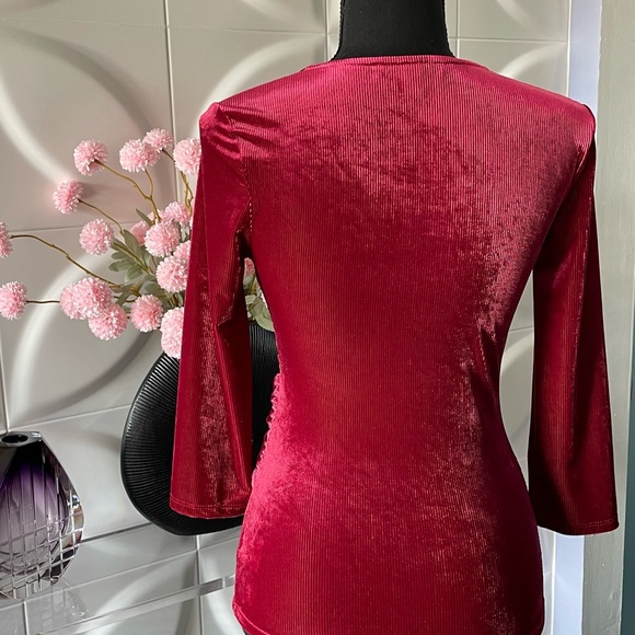 Express One Eleven Women's Burgundy Wrap Top with Front Tie Size XS - Picture 4 of 7